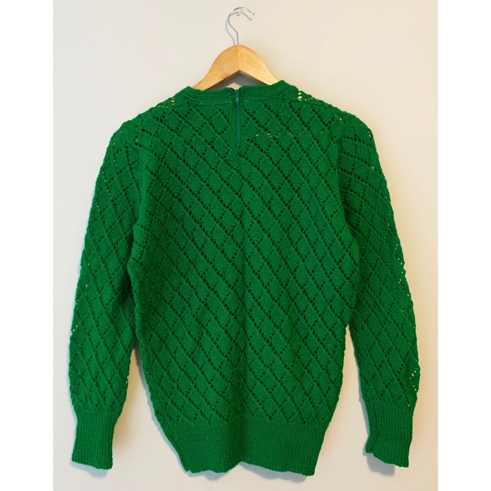 Vintage Green Knit Crochet Sweater Pullover Jumper - Picture 7 of 10